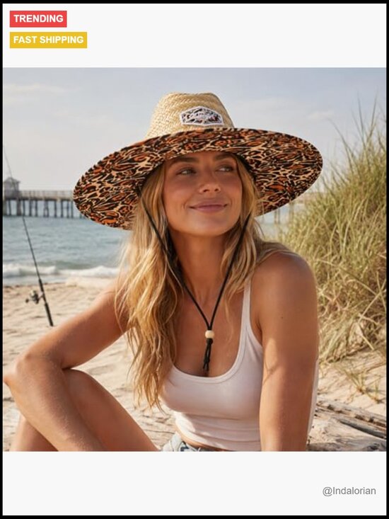 Straw Sun Hat with Wide Brim UPF 50+ for Men Women Beach Fishing main image 5